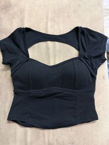Black Open Back Cut-Out Crop Top
