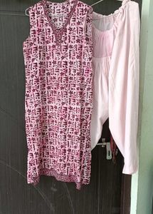 Printed Kurta Set Pink N Wine