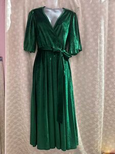 Emerald Green Velvet Wrap Dress