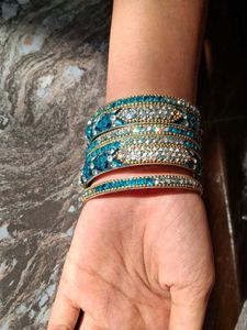 Teal &amp; Silver Rhinestone Bangle Set🩵