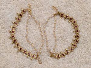 Pearl And Red Stone Ear Chain