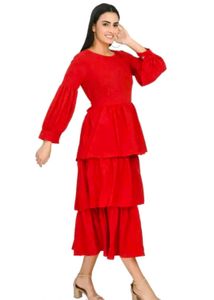 Red Ruffled Midi Dress
