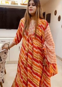 Striped Print Cotton Khadi Kurta Set