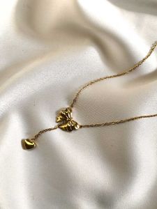 Gold Bow Heart Necklace