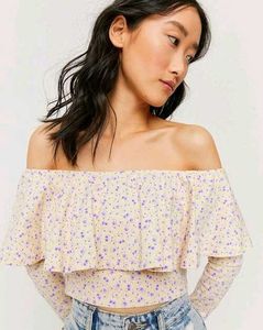 Y2k Floral Print Off-Shoulder Crop Top Ruffle