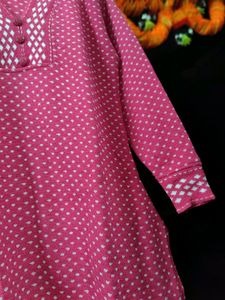 Pink Patterned Winter Kurti