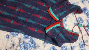 Blue Cotton Kurta With 3/4 Hands Design