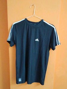 Adidas Black T-Shirt with White Stripes