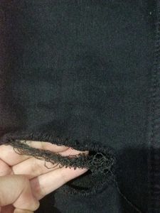 Black Knee-cut  RIPPED JEANS FOR WOMEN
