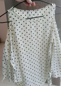 Polka Dot Cold Shoulder Top