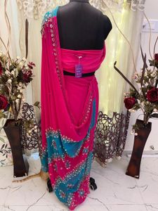Elegant Pink &amp; Teal Saree