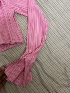 Pink Pleated Long Sleeve Top