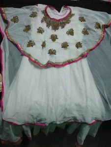 Anarkali Suit With Uppercoat Net Cotton Fabric