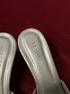 Silver Metro Heels with Bow Detail