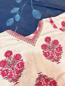 White Floral Print Kurta