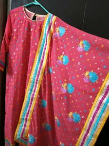 rose pink kurta set with heavy dupatta