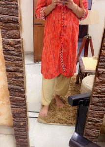 Rust Printed Kurti with Cream Salwar
