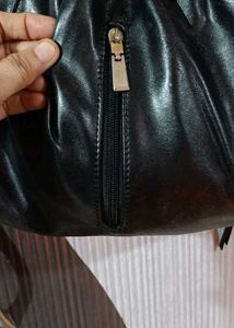 Black Faux Leather Floral Tote Bag