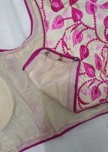 Elegant Pink &amp; Creme colour Embroidered Saree