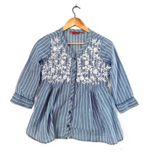 Blue Printed Short Kurti Style Top (Women)