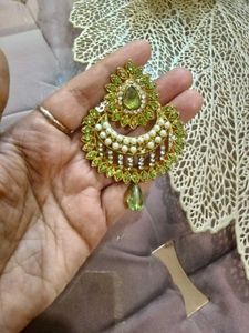 2 Pair Of Green & Gold Earrings