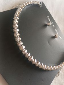 Silver Diamond Round Shape Chokar Necklace