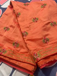 Peach saree with rashan zari work