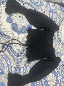 Black Sheer Sleeve Top