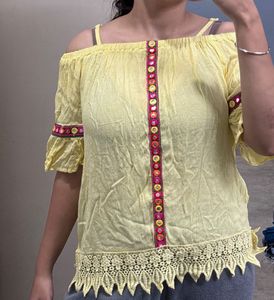 Yellow Embroidered Top