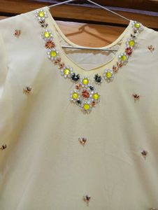 Yellow Kurta With Beads &amp; Stones Works