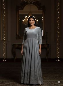 Elegant Silver Velvet Gown