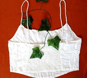Embroidered Women White Tank Top