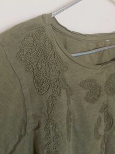 Olive Green Top With Embroidery M Size