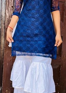 Sharara Set Pure Cotton Dark Blue With White