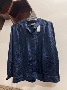 Vintage Navy Leaf-Patterned Shirt