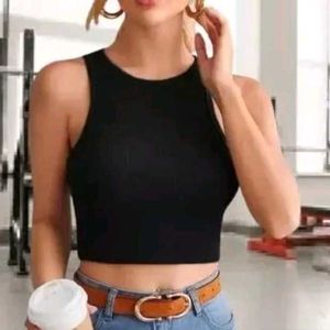 Black Ribbed Crop Tank Top