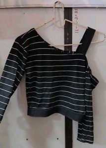 One Shoulder Check Print Crop Top