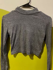Grey Long Sleeve Crop Top