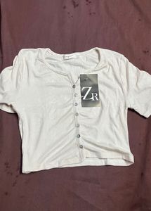 ZR Button-Down Crop Top Free Size