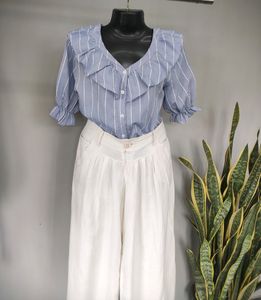 Blue Stripped Ruffle Top