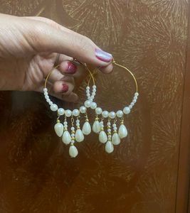 Pearl Drop Hoop Earrings