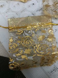 Cute Gold Floral Organza Favor Bags - Set of 2