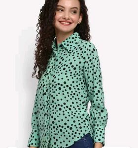 Green Polka Dot Printed Casual Shirt