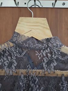 Gray Sheer Lace Top