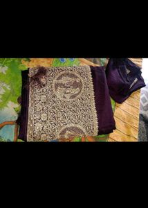 New bridal wine shade saree with designer blouse p