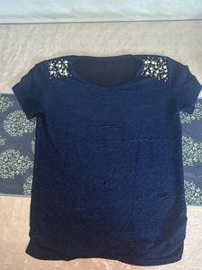 Navy Pearl Embellished Top