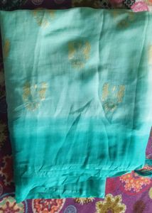 Beautiful Saree With Golden Flowers Design