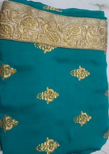 Elegant Teal &amp; Gold Saree