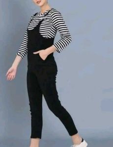 Black &amp; White Stripped T-shirt And Dungaree