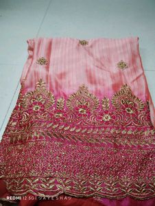 Elegant Pink &amp; Gold Embroidered Saree